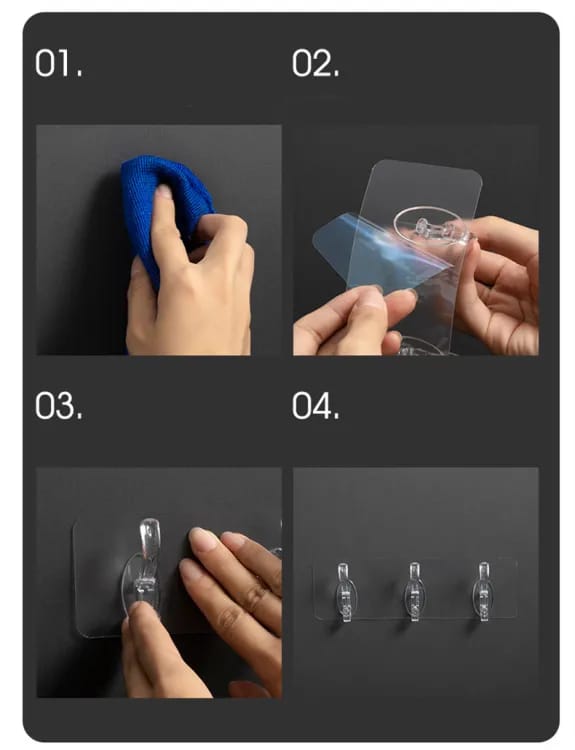 (Pack of 2 ) 6 Row Transparent Wall Hooks Self Adhesive Clothes Coat Door Hanger Towel Key Holder Bathroom Kitchen Storage Sticker Hoo