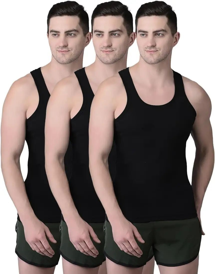 Pack of 3 Men's Cotton Banyan Vest – Soft, Breathable & Comfortable Daily Wear Undershirts for Men (Size Large)