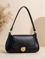 Classic Flap Shoulder Purse for Women – Premium Leather Look Handbag Black